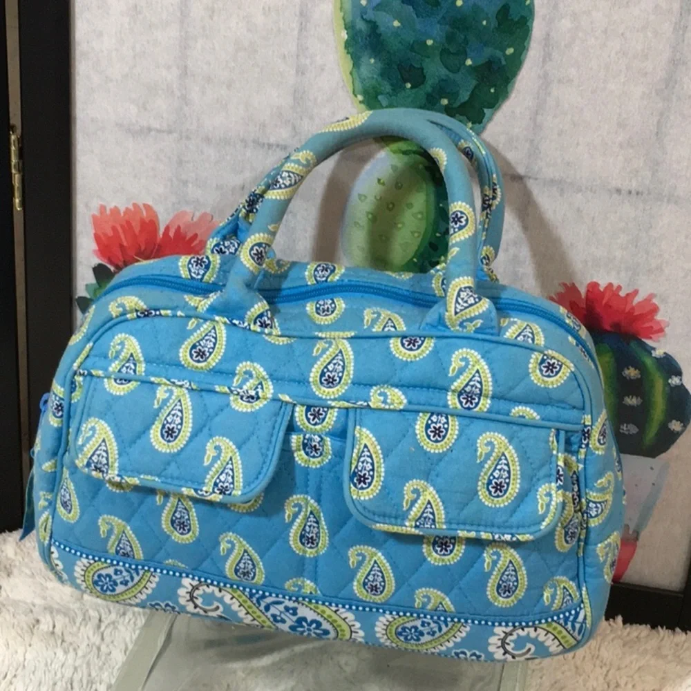 Vera Bradley blue paisley small quilted satchel